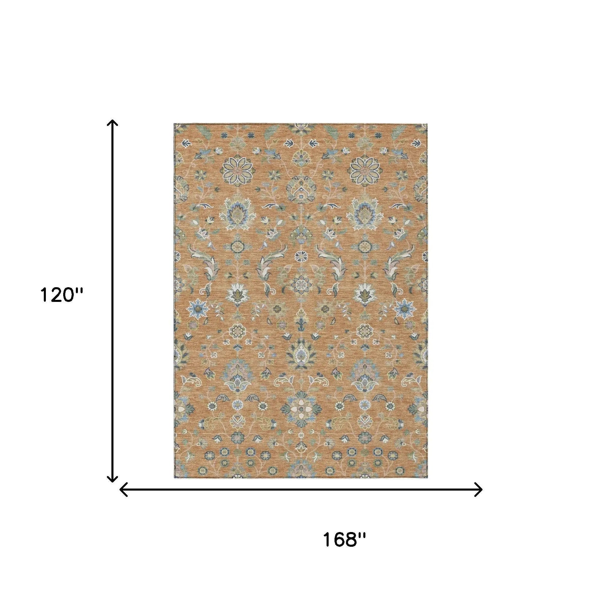 10' X 14' Copper And Green Abstract Washable Indoor Outdoor Area Rug Homeroots Outdoor