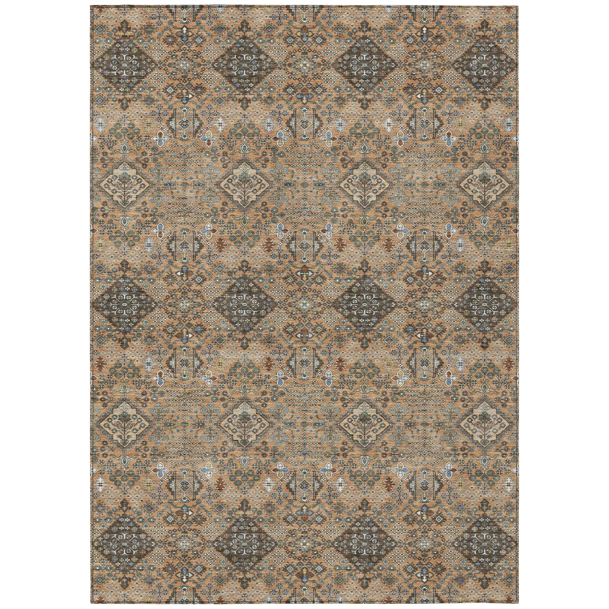 10' X 14' Copper And Green Geometric Washable Indoor Outdoor Area Rug Homeroots Outdoor
