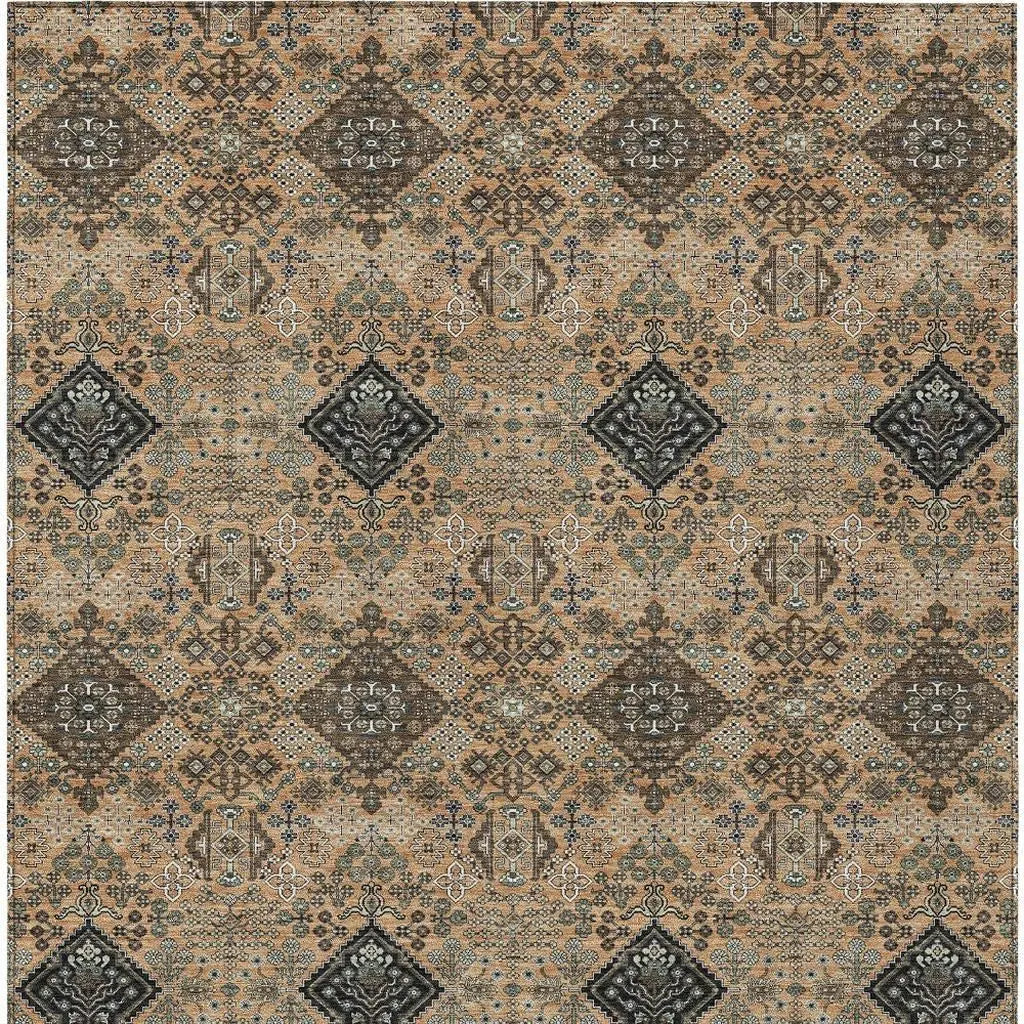 10' X 14' Copper And Green Geometric Washable Indoor Outdoor Area Rug Homeroots Outdoor
