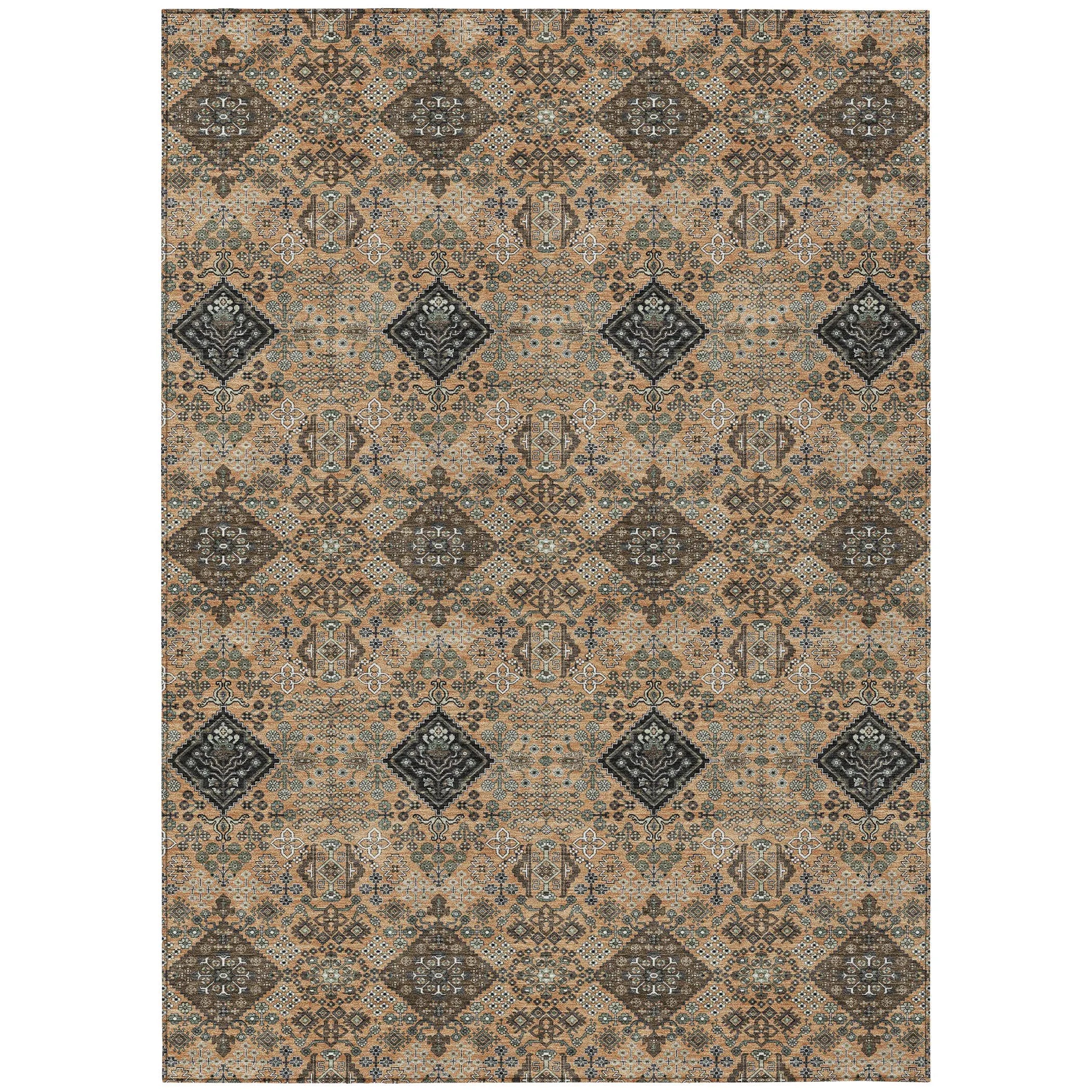 10' X 14' Copper And Green Geometric Washable Indoor Outdoor Area Rug Homeroots Outdoor