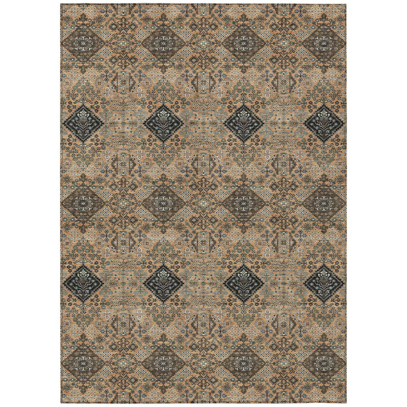 10' X 14' Copper And Green Geometric Washable Indoor Outdoor Area Rug Homeroots Outdoor