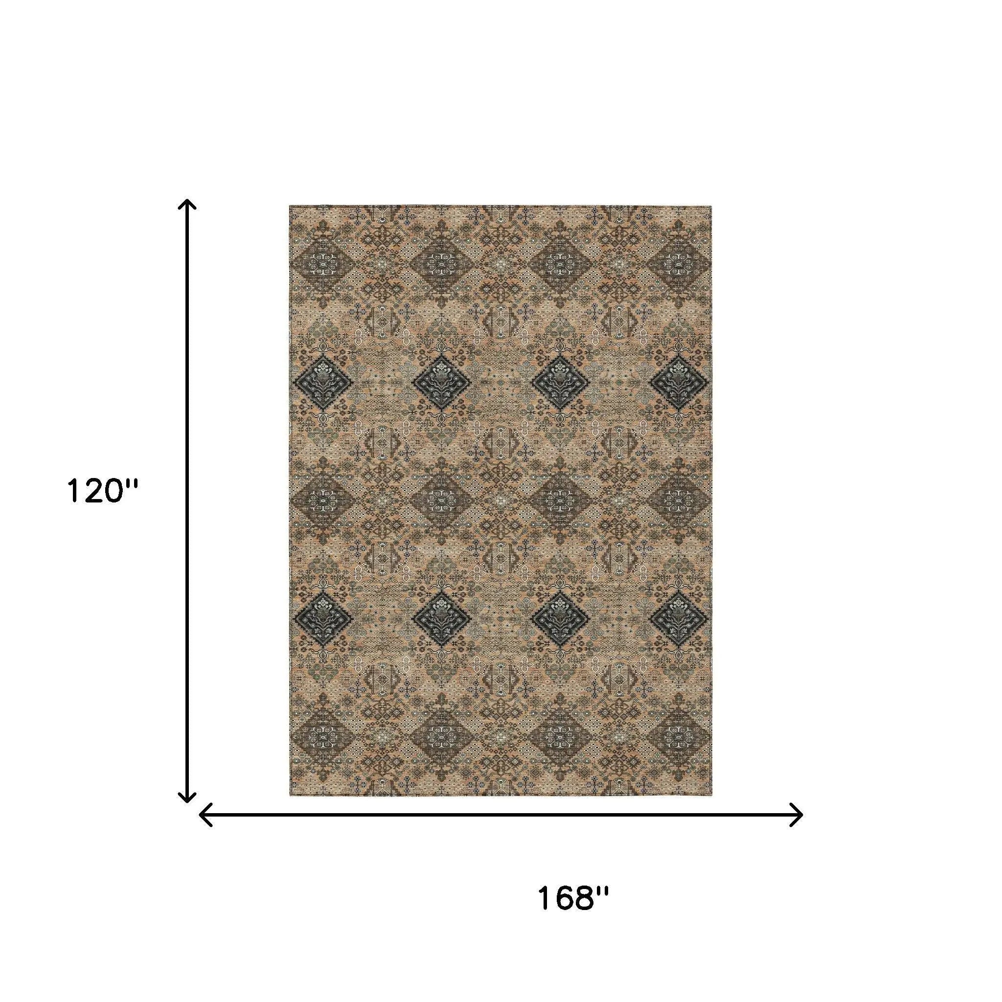 10' X 14' Copper And Green Geometric Washable Indoor Outdoor Area Rug Homeroots Outdoor