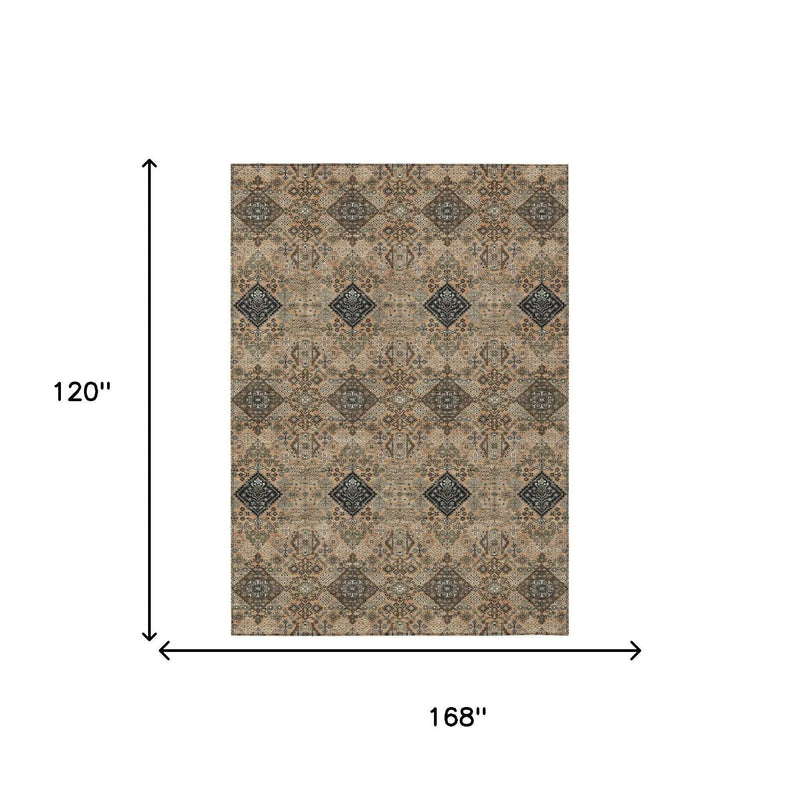 10' X 14' Copper And Green Geometric Washable Indoor Outdoor Area Rug Homeroots Outdoor