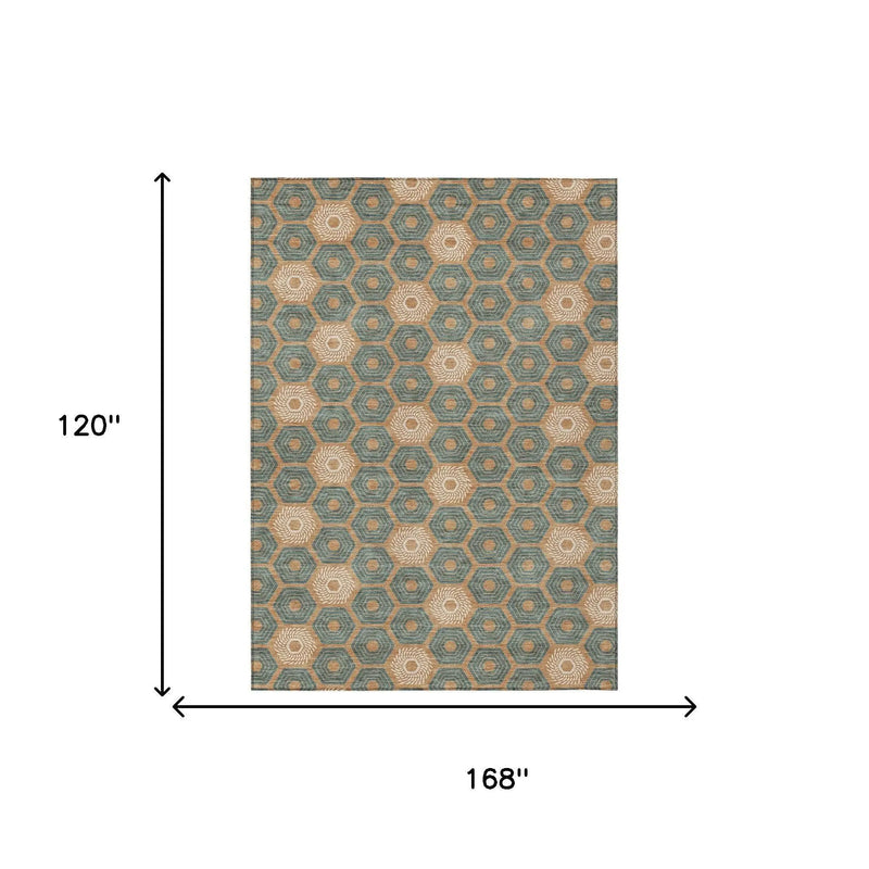 10' X 14' Copper And Green Geometric Washable Indoor Outdoor Area Rug Homeroots Outdoor