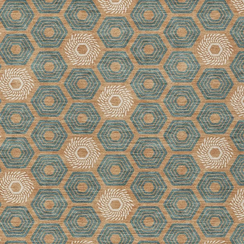 10' X 14' Copper And Green Geometric Washable Indoor Outdoor Area Rug Homeroots Outdoor