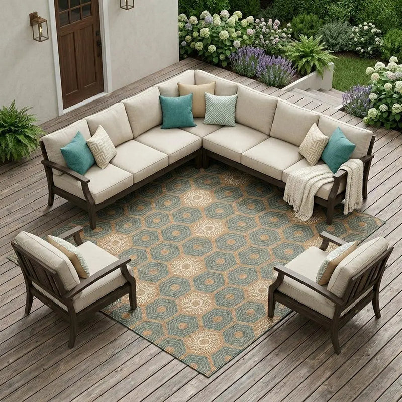 10' X 14' Copper And Green Geometric Washable Indoor Outdoor Area Rug Homeroots Outdoor