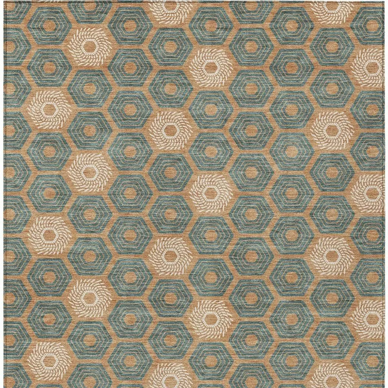 10' X 14' Copper And Green Geometric Washable Indoor Outdoor Area Rug Homeroots Outdoor