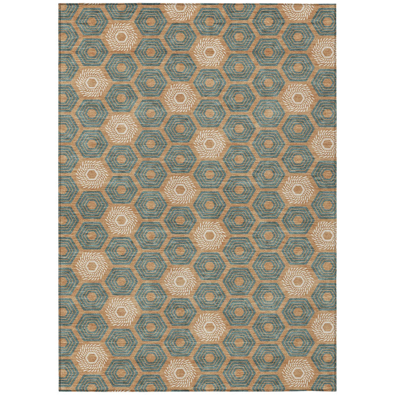 10' X 14' Copper And Green Geometric Washable Indoor Outdoor Area Rug Homeroots Outdoor