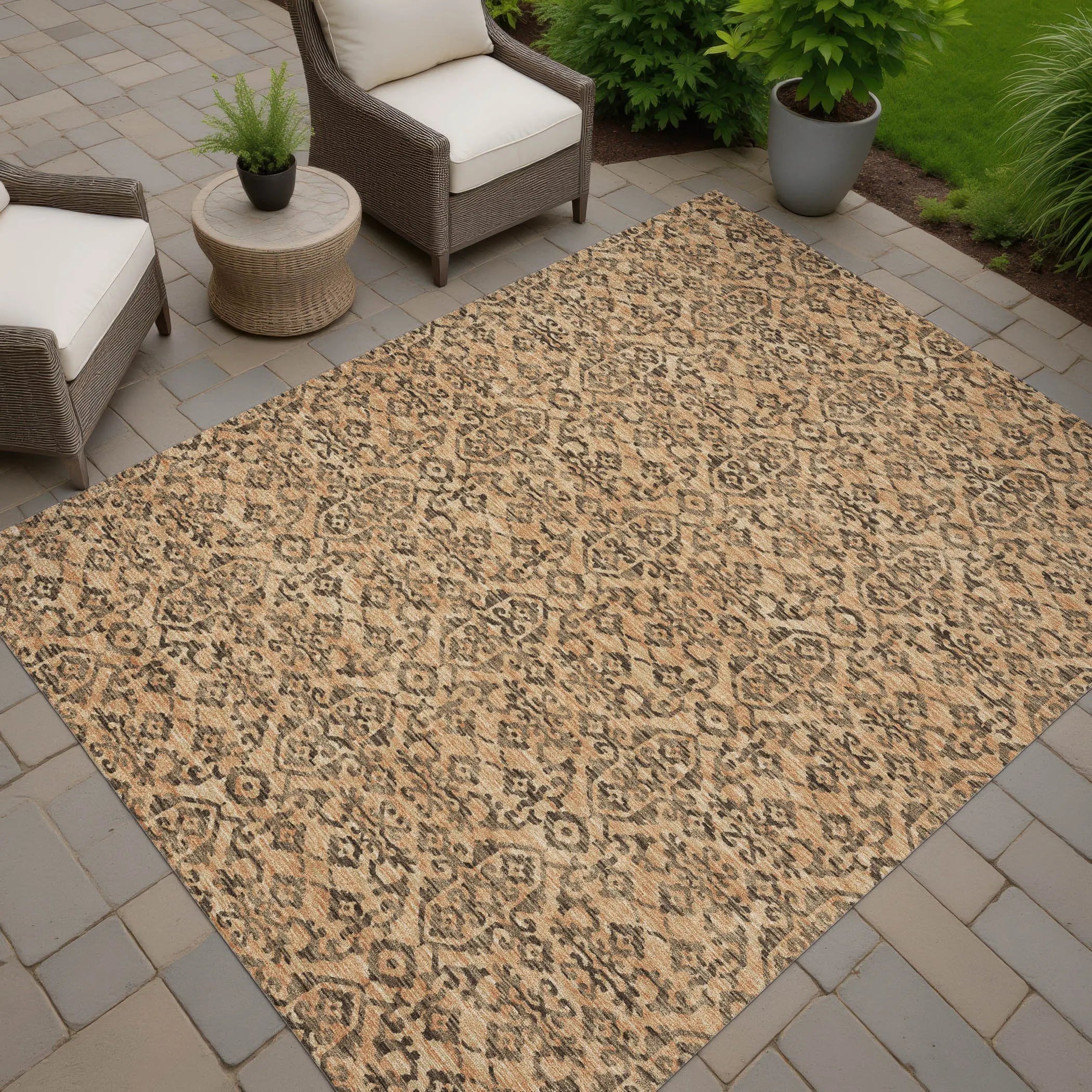 10' X 14' Copper And Green Oriental Washable Indoor Outdoor Area Rug Homeroots Outdoor