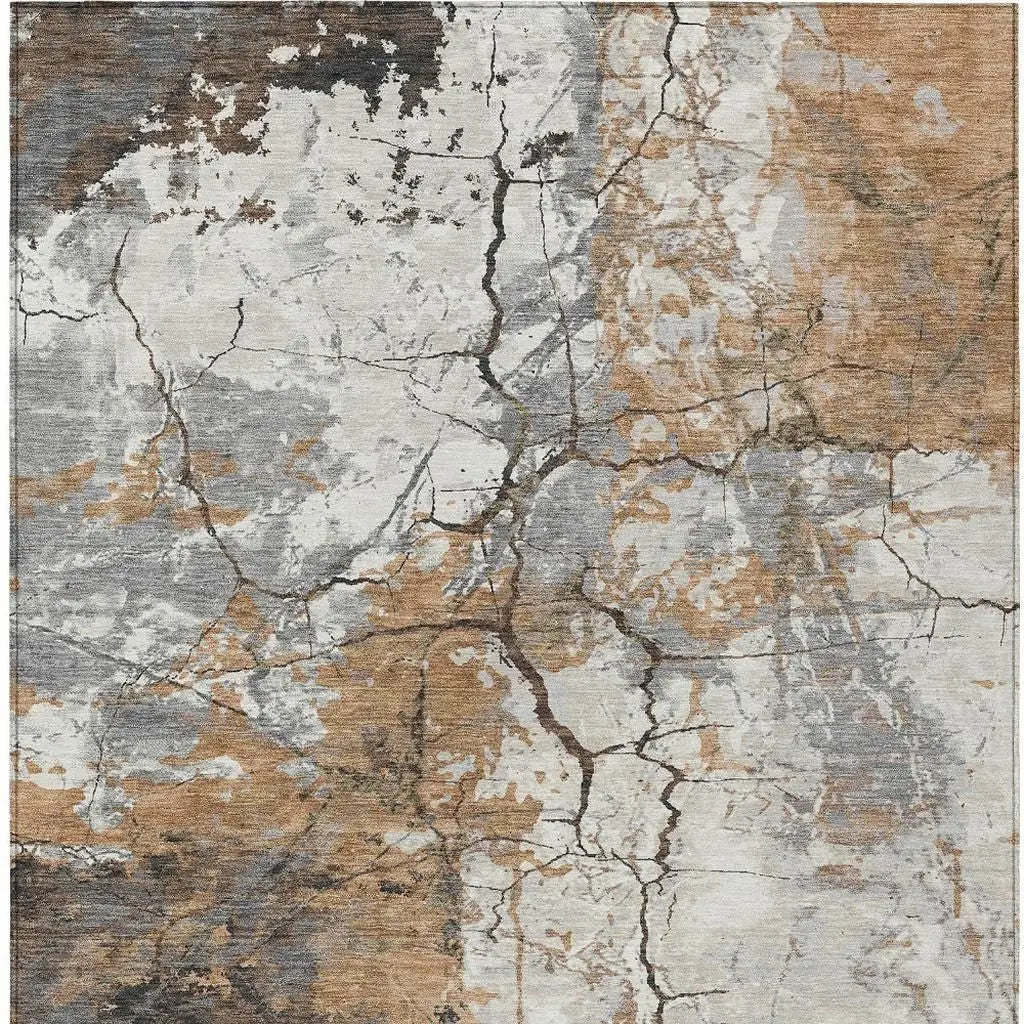 10' X 14' Copper And Ivory Abstract Washable Indoor Outdoor Area Rug Homeroots Outdoor