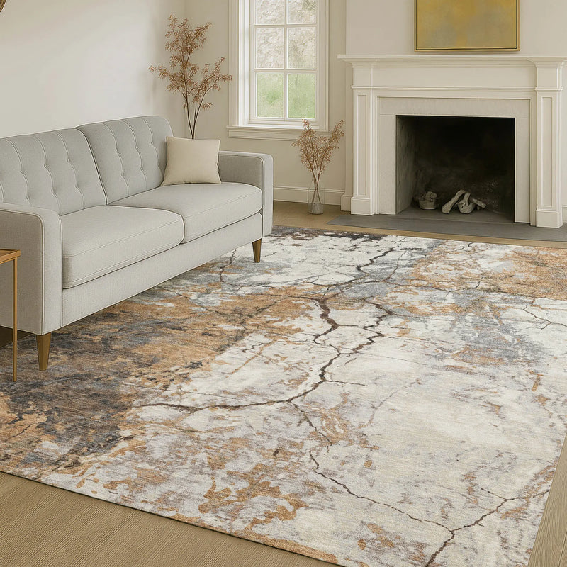 10' X 14' Copper And Ivory Abstract Washable Indoor Outdoor Area Rug Homeroots Outdoor