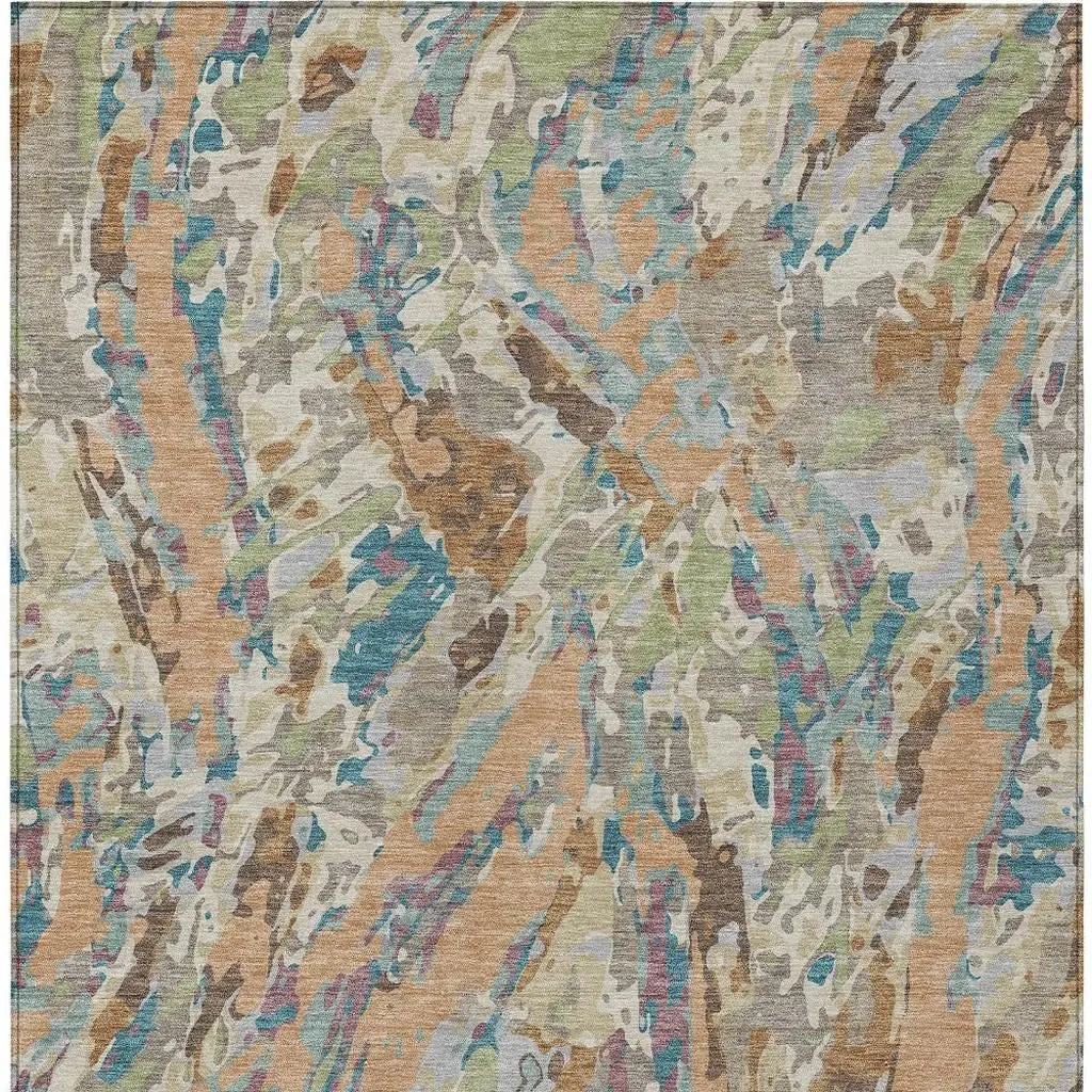 10' X 14' Copper And Ivory Abstract Washable Indoor Outdoor Area Rug Homeroots Outdoor