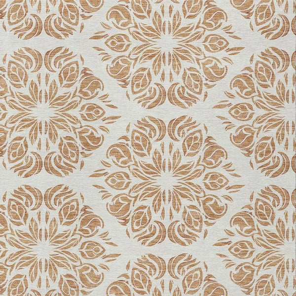 10' X 14' Copper And Ivory Damask Washable Indoor Outdoor Area Rug Homeroots Outdoor