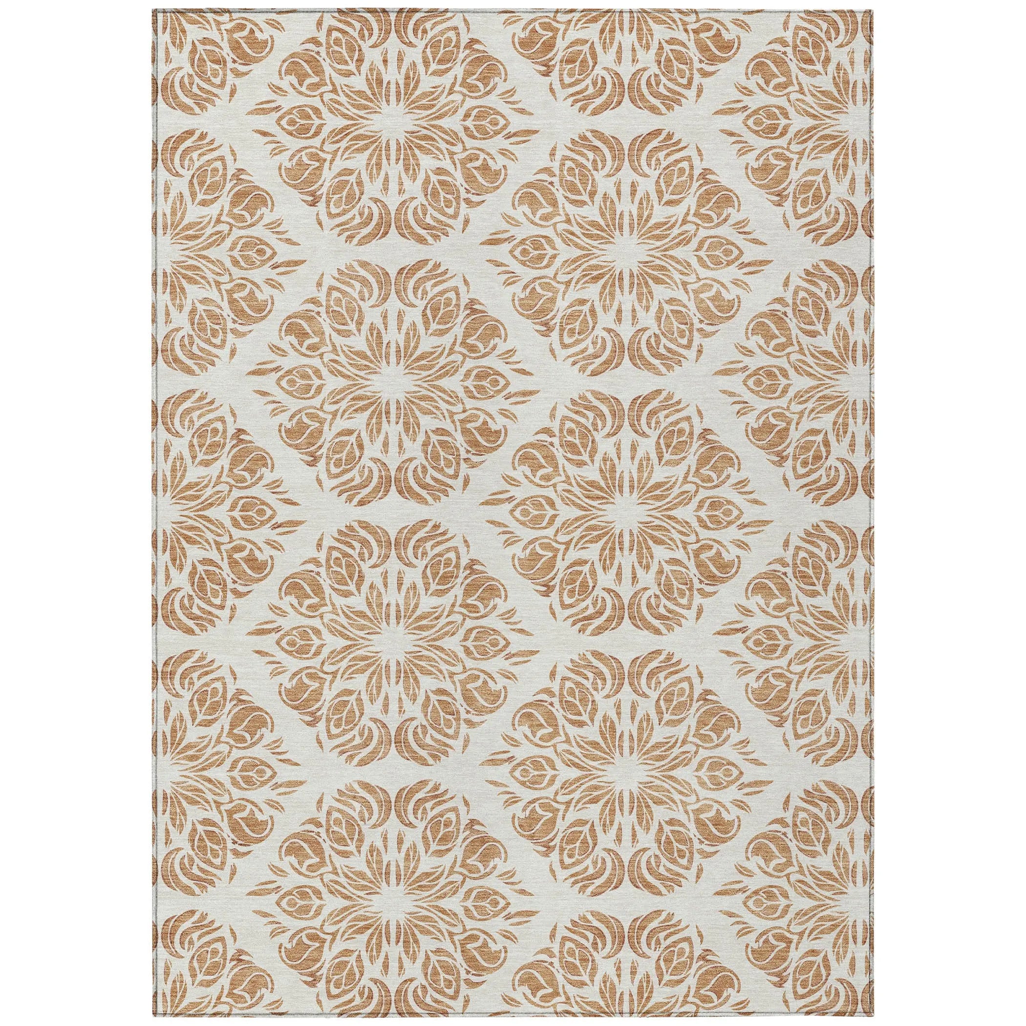 10' X 14' Copper And Ivory Damask Washable Indoor Outdoor Area Rug Homeroots Outdoor