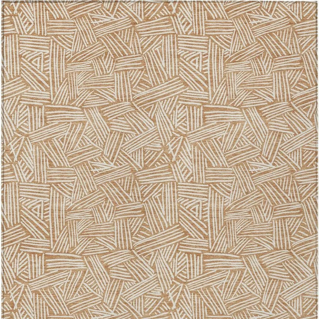 10' X 14' Copper And Ivory Geometric Washable Indoor Outdoor Area Rug Homeroots Outdoor