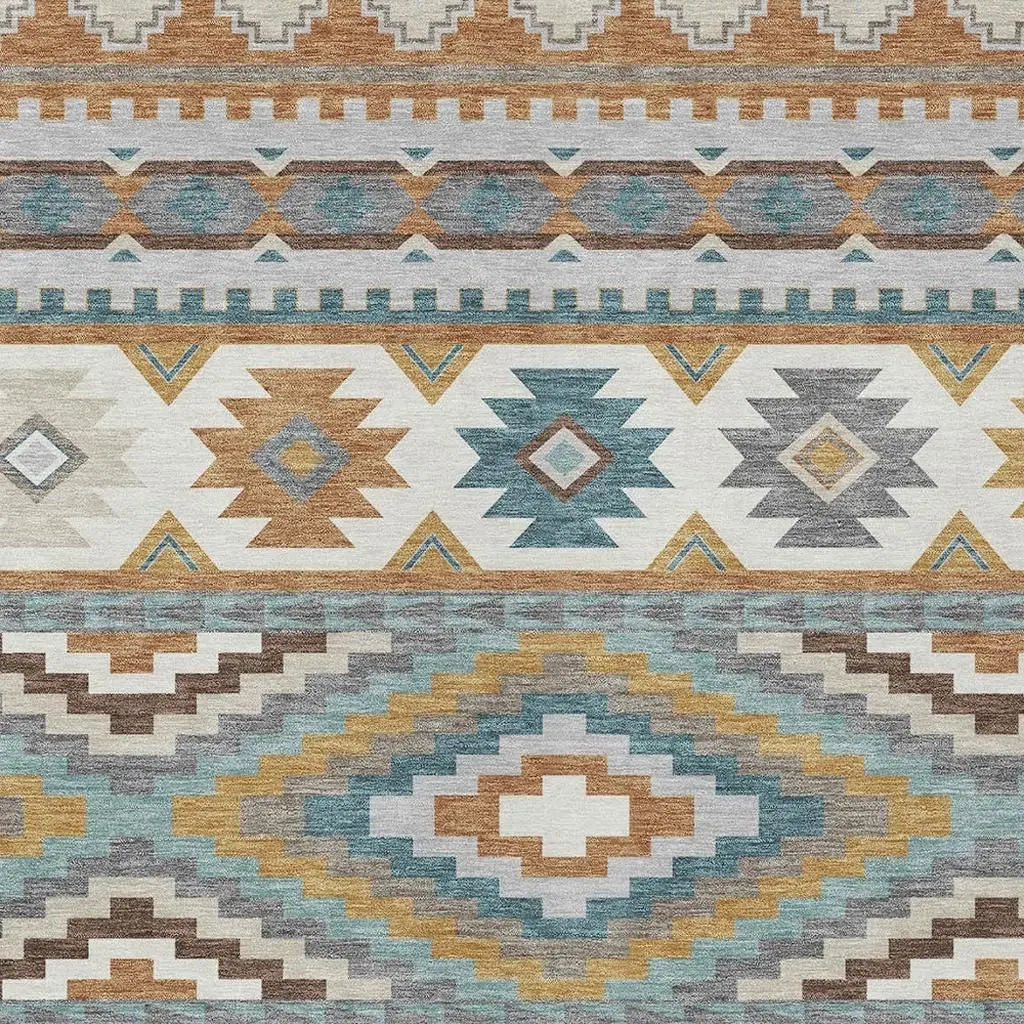 10' X 14' Copper And Ivory Southwestern Washable Indoor Outdoor Area Rug Homeroots Outdoor