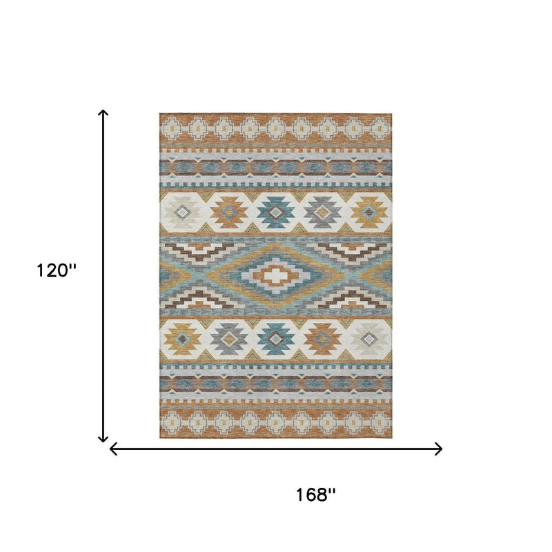 10' X 14' Copper And Ivory Southwestern Washable Indoor Outdoor Area Rug Homeroots Outdoor