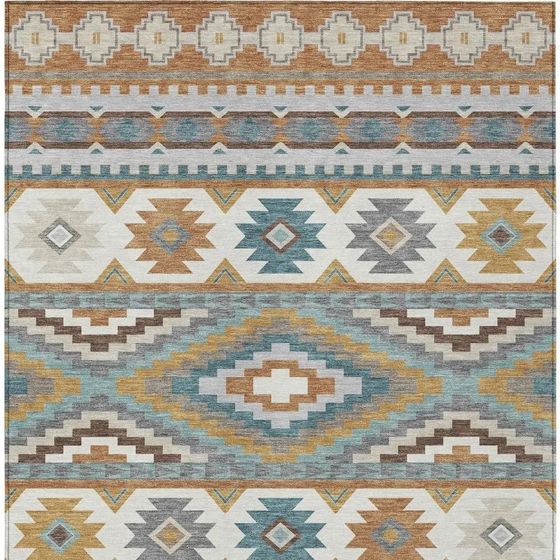 10' X 14' Copper And Ivory Southwestern Washable Indoor Outdoor Area Rug Homeroots Outdoor