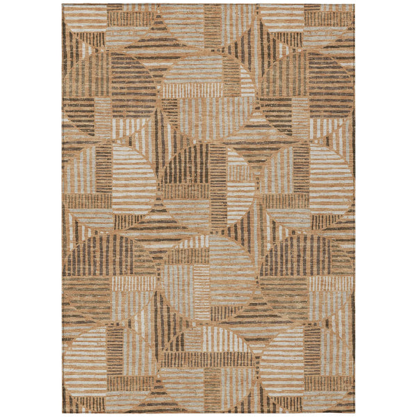 10' X 14' Copper And Khaki Geometric Washable Indoor Outdoor Area Rug Homeroots Outdoor