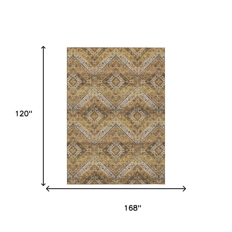 10' X 14' Copper And Khaki Tribal Washable Indoor Outdoor Area Rug Homeroots Outdoor