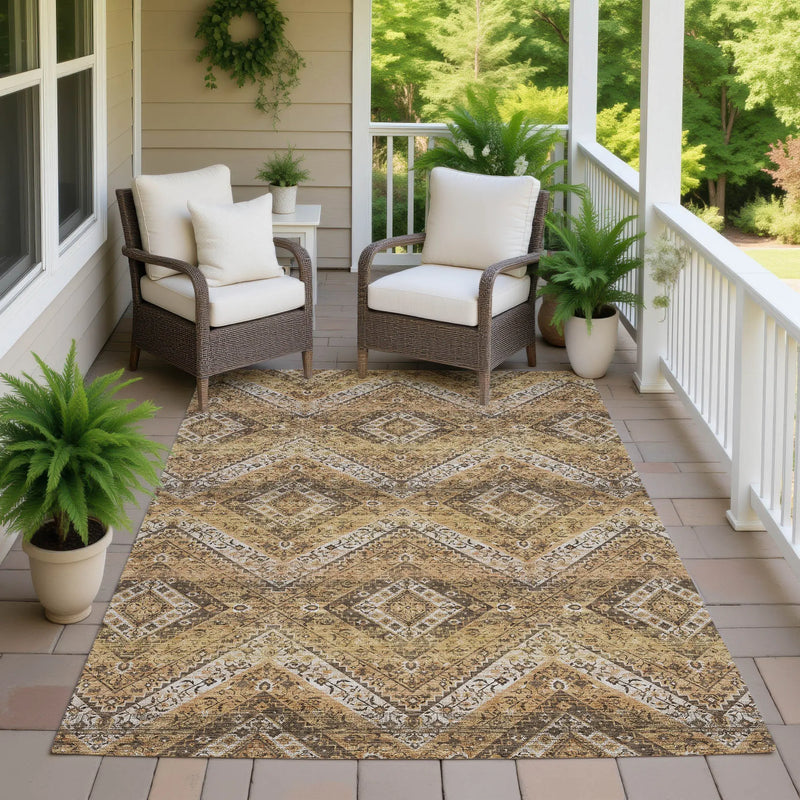 10' X 14' Copper And Khaki Tribal Washable Indoor Outdoor Area Rug Homeroots Outdoor