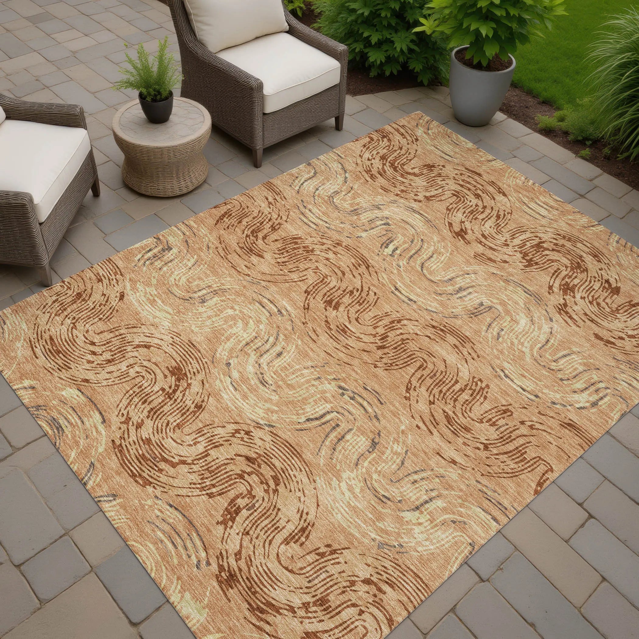 10' X 14' Copper And Orange Abstract Washable Indoor Outdoor Area Rug Homeroots Outdoor