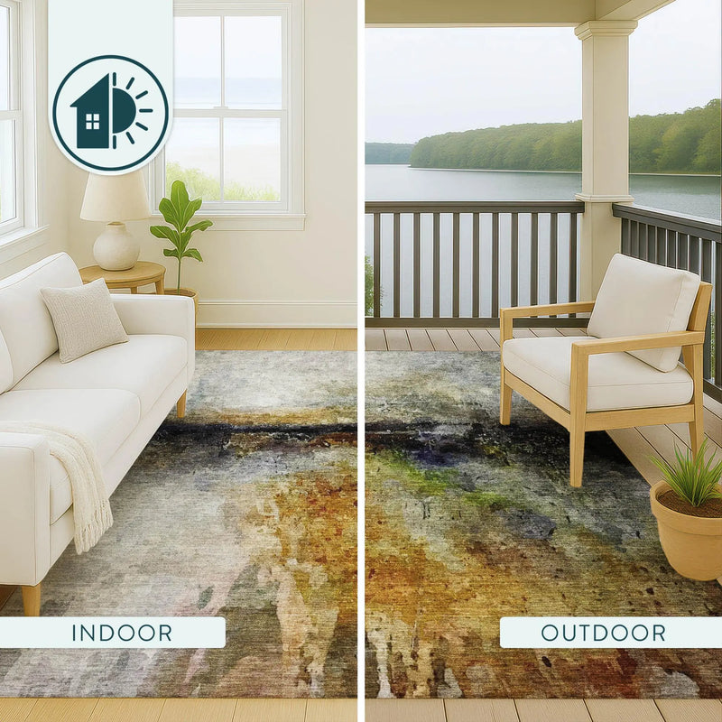 10' X 14' Copper And Orange Abstract Washable Indoor Outdoor Area Rug Homeroots Outdoor
