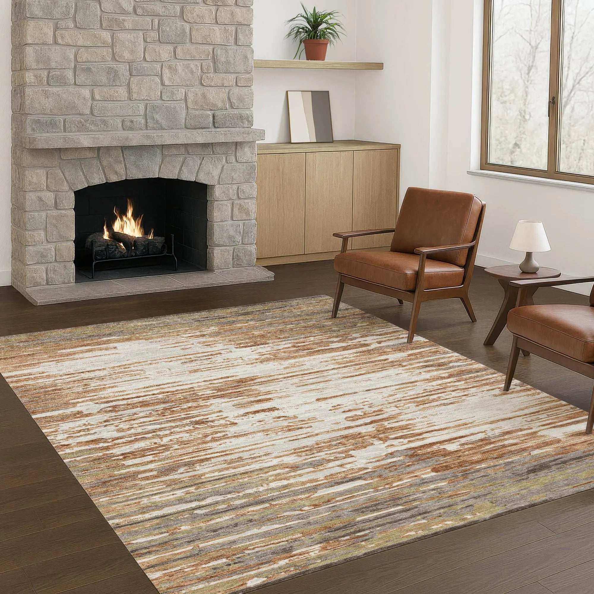 10' X 14' Copper And Orange Abstract Washable Indoor Outdoor Area Rug Homeroots Outdoor