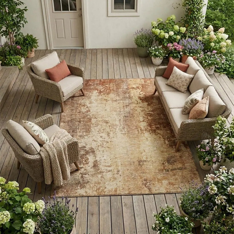 10' X 14' Copper And Orange Abstract Washable Indoor Outdoor Area Rug Homeroots Outdoor