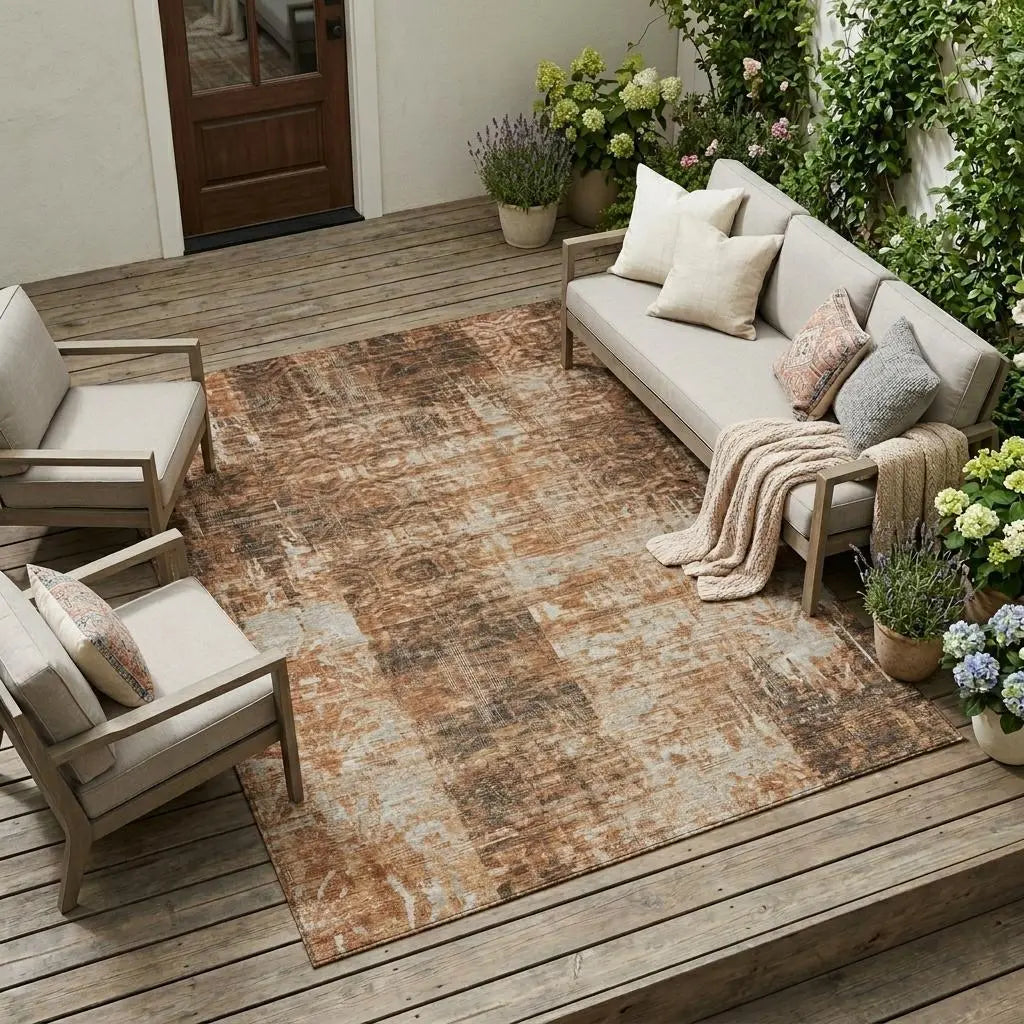 10' X 14' Copper And Orange Abstract Washable Indoor Outdoor Area Rug Homeroots Outdoor