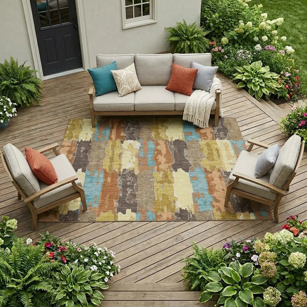10' X 14' Copper And Orange Abstract Washable Indoor Outdoor Area Rug Homeroots Outdoor