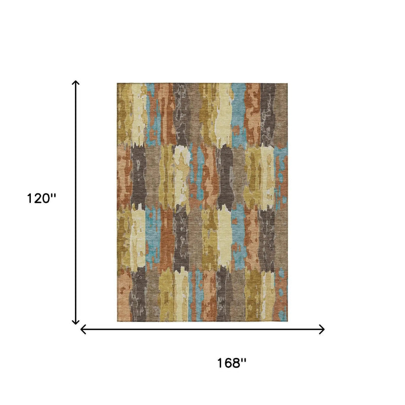 10' X 14' Copper And Orange Abstract Washable Indoor Outdoor Area Rug Homeroots Outdoor