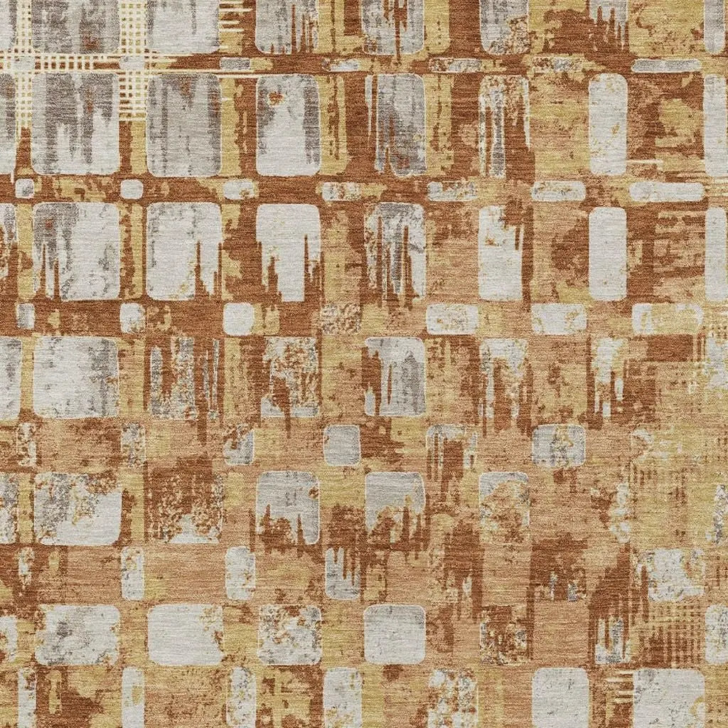 10' X 14' Copper And Orange Abstract Washable Indoor Outdoor Area Rug Homeroots Outdoor