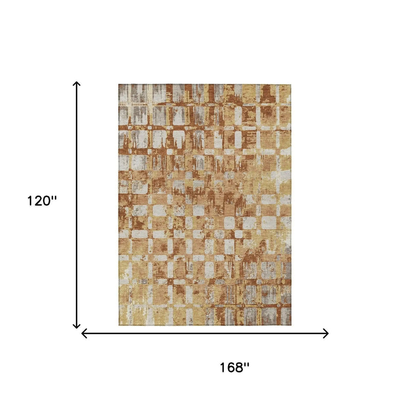 10' X 14' Copper And Orange Abstract Washable Indoor Outdoor Area Rug Homeroots Outdoor