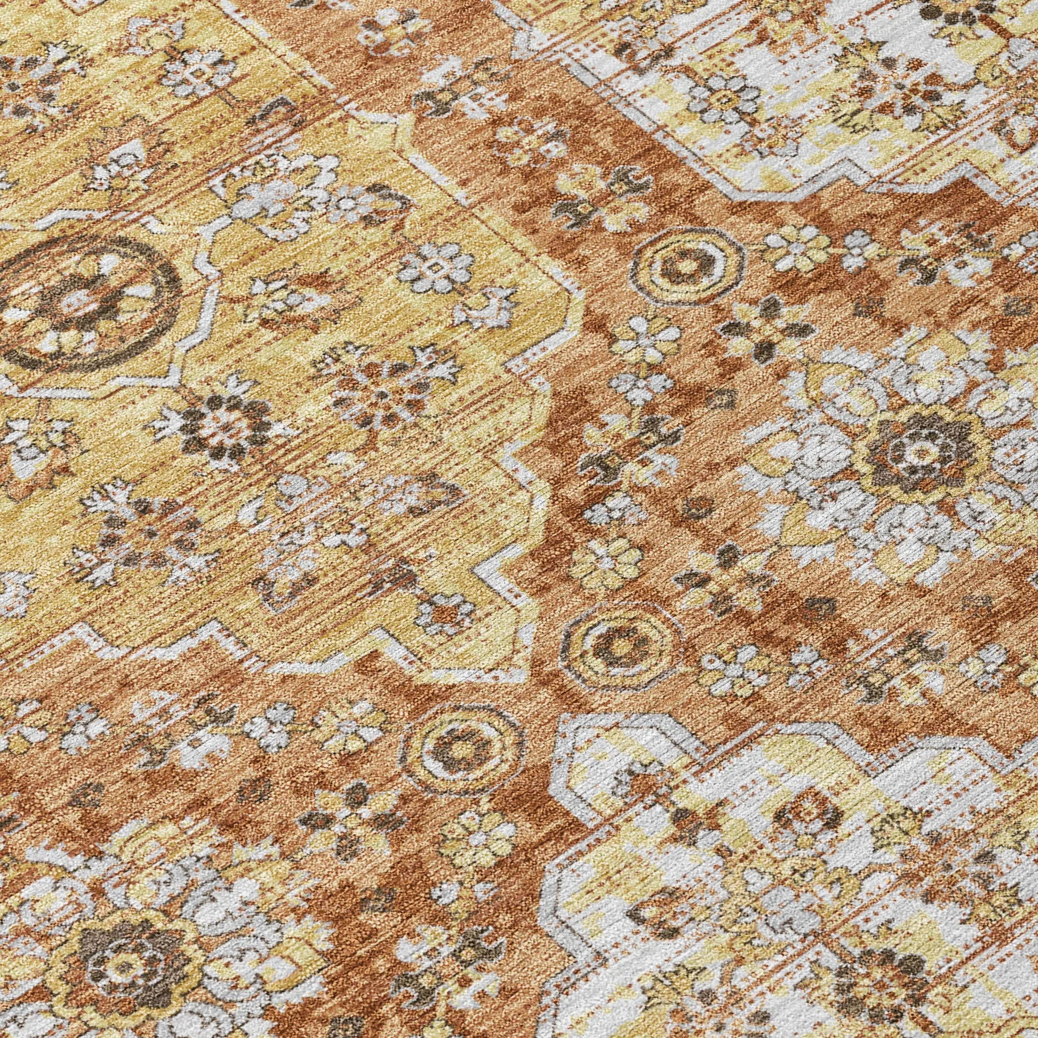 10' X 14' Copper And Orange Damask Washable Indoor Outdoor Area Rug Homeroots Outdoor