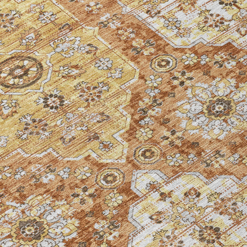 10' X 14' Copper And Orange Damask Washable Indoor Outdoor Area Rug Homeroots Outdoor