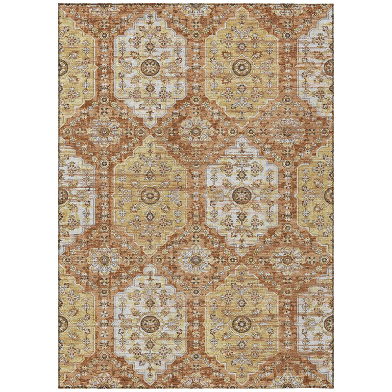 10' X 14' Copper And Orange Damask Washable Indoor Outdoor Area Rug Homeroots Outdoor