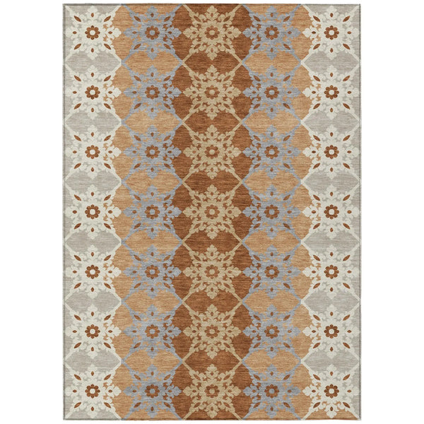 10' X 14' Copper And Orange Floral Medallion Washable Indoor Outdoor Area Rug Homeroots Outdoor