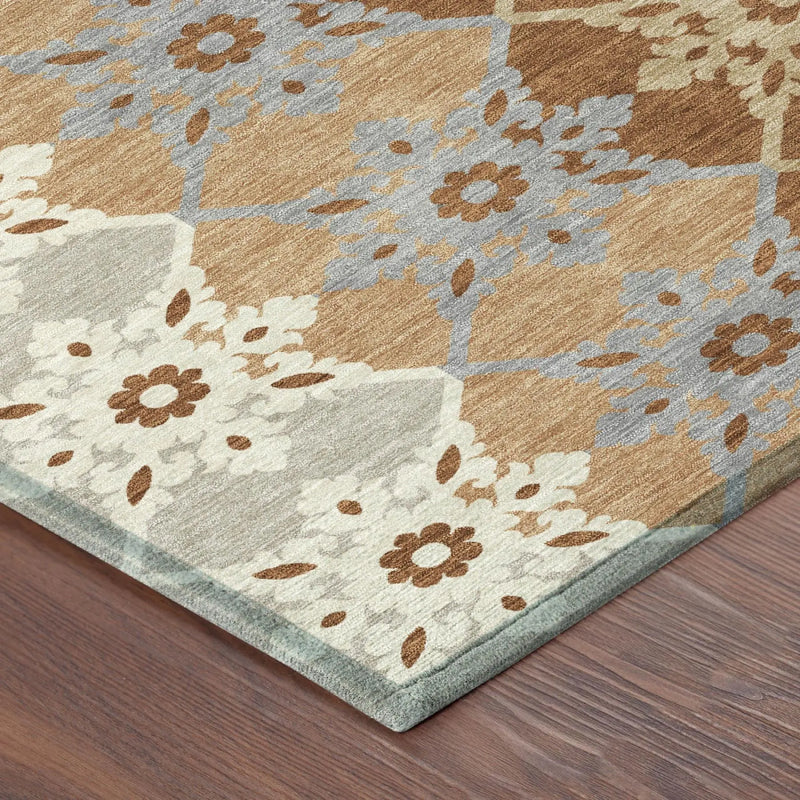 10' X 14' Copper And Orange Floral Medallion Washable Indoor Outdoor Area Rug Homeroots Outdoor