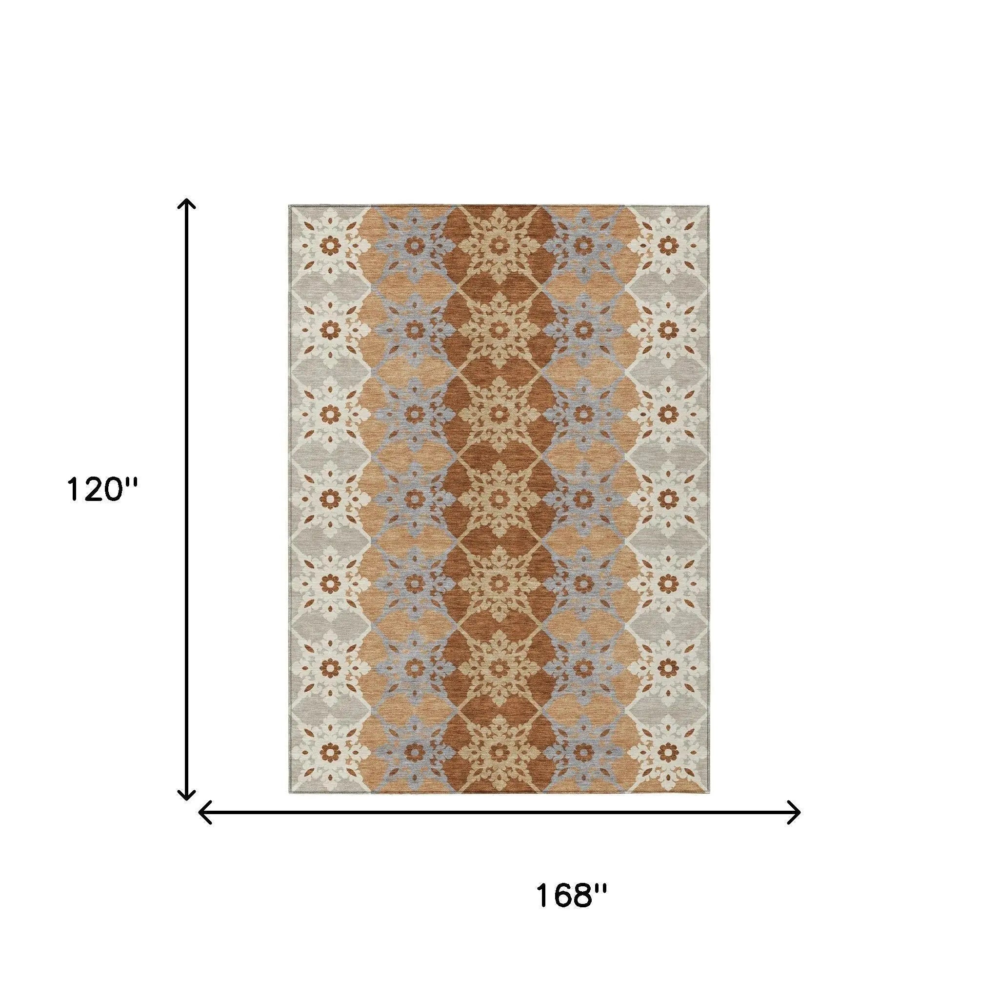 10' X 14' Copper And Orange Floral Medallion Washable Indoor Outdoor Area Rug Homeroots Outdoor