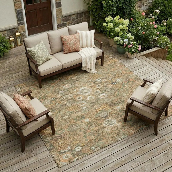 10' X 14' Copper And Orange Floral Medallion Washable Indoor Outdoor Area Rug Homeroots Outdoor