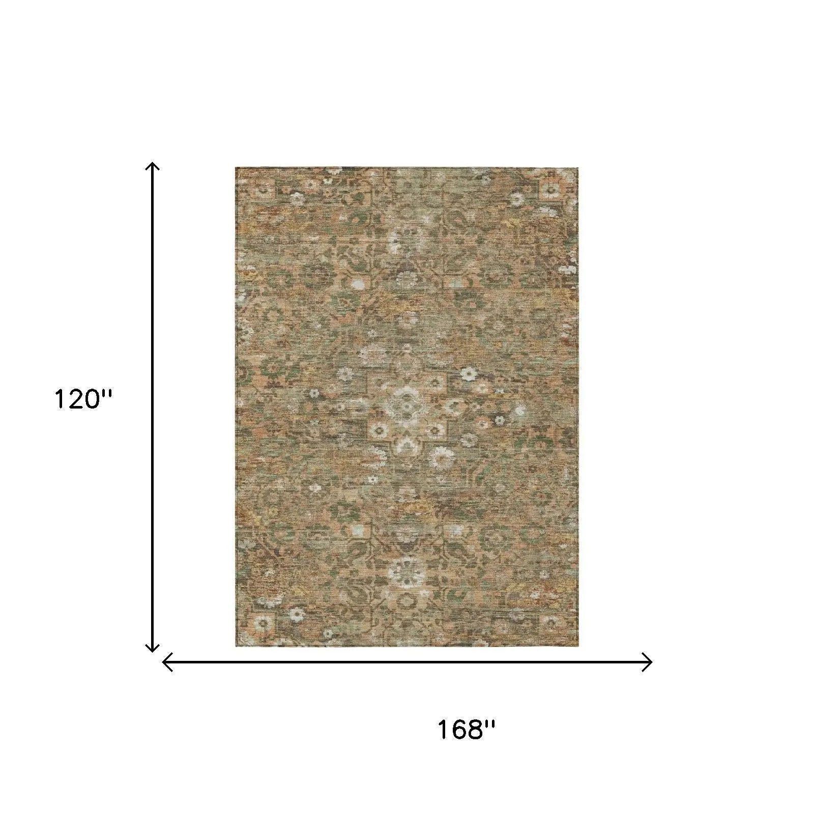 10' X 14' Copper And Orange Floral Medallion Washable Indoor Outdoor Area Rug Homeroots Outdoor