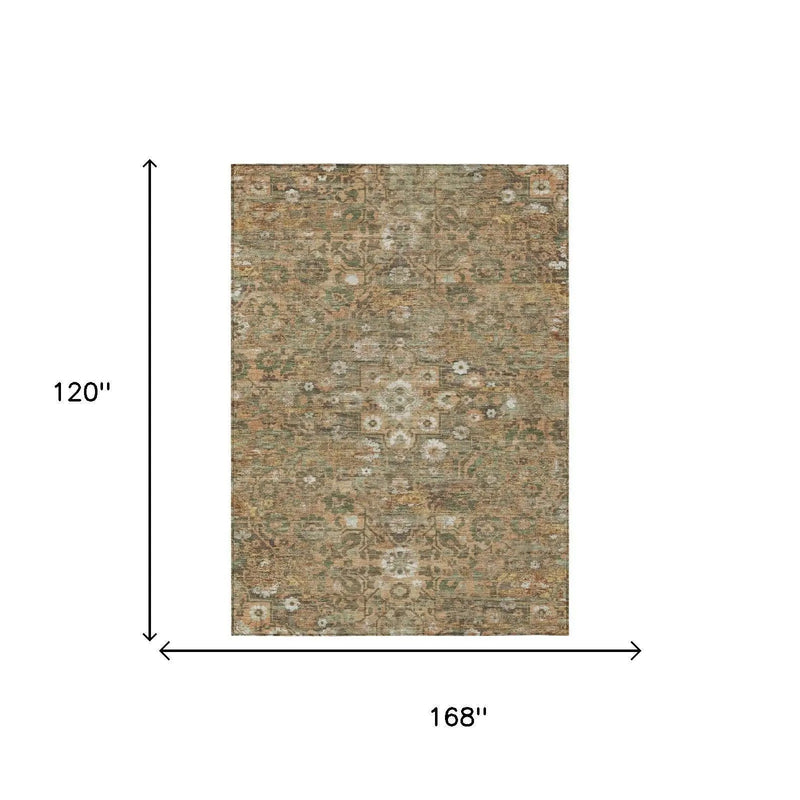 10' X 14' Copper And Orange Floral Medallion Washable Indoor Outdoor Area Rug Homeroots Outdoor