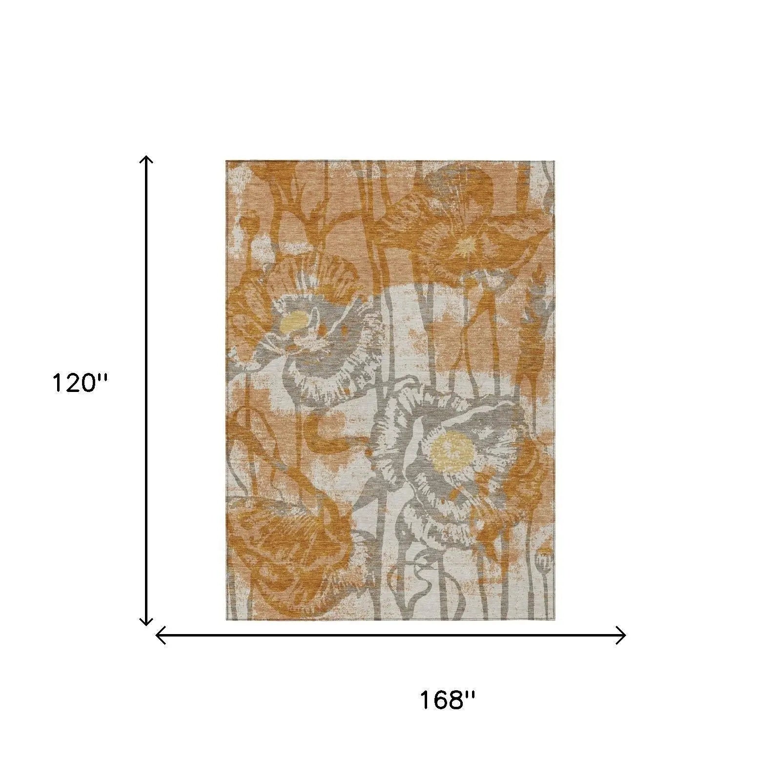 10' X 14' Copper And Orange Floral Washable Indoor Outdoor Area Rug Homeroots Outdoor