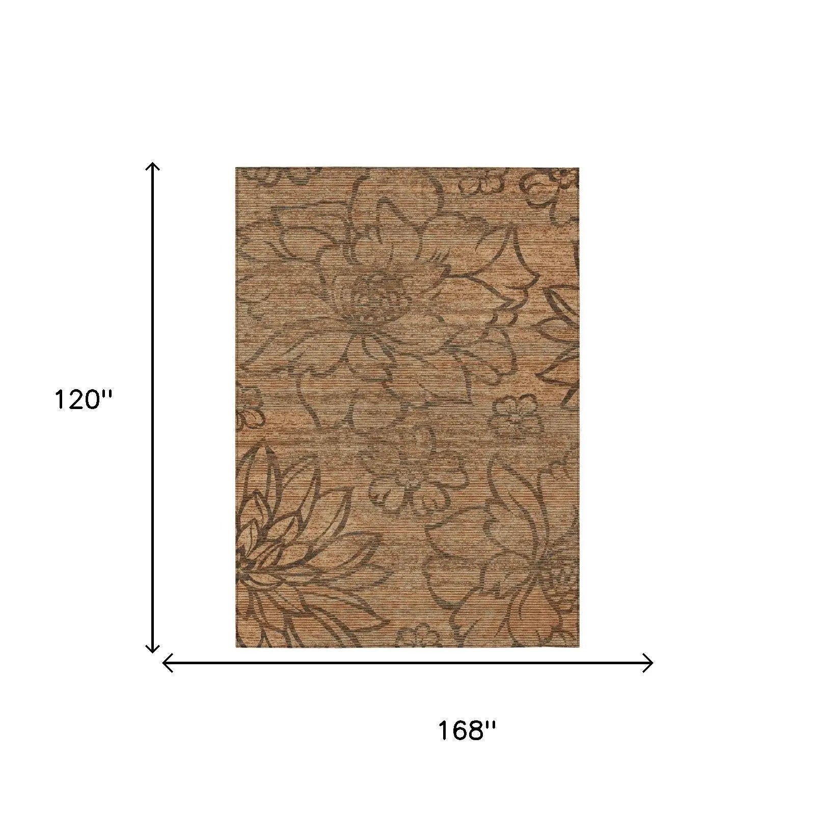 10' X 14' Copper And Orange Floral Washable Indoor Outdoor Area Rug Homeroots Outdoor