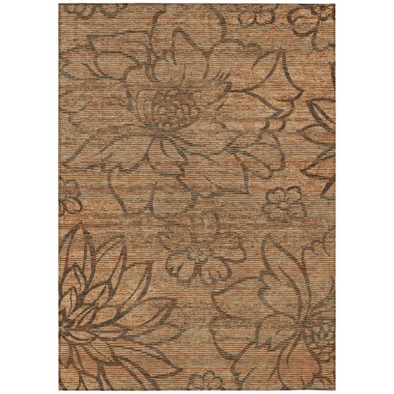 10' X 14' Copper And Orange Floral Washable Indoor Outdoor Area Rug Homeroots Outdoor