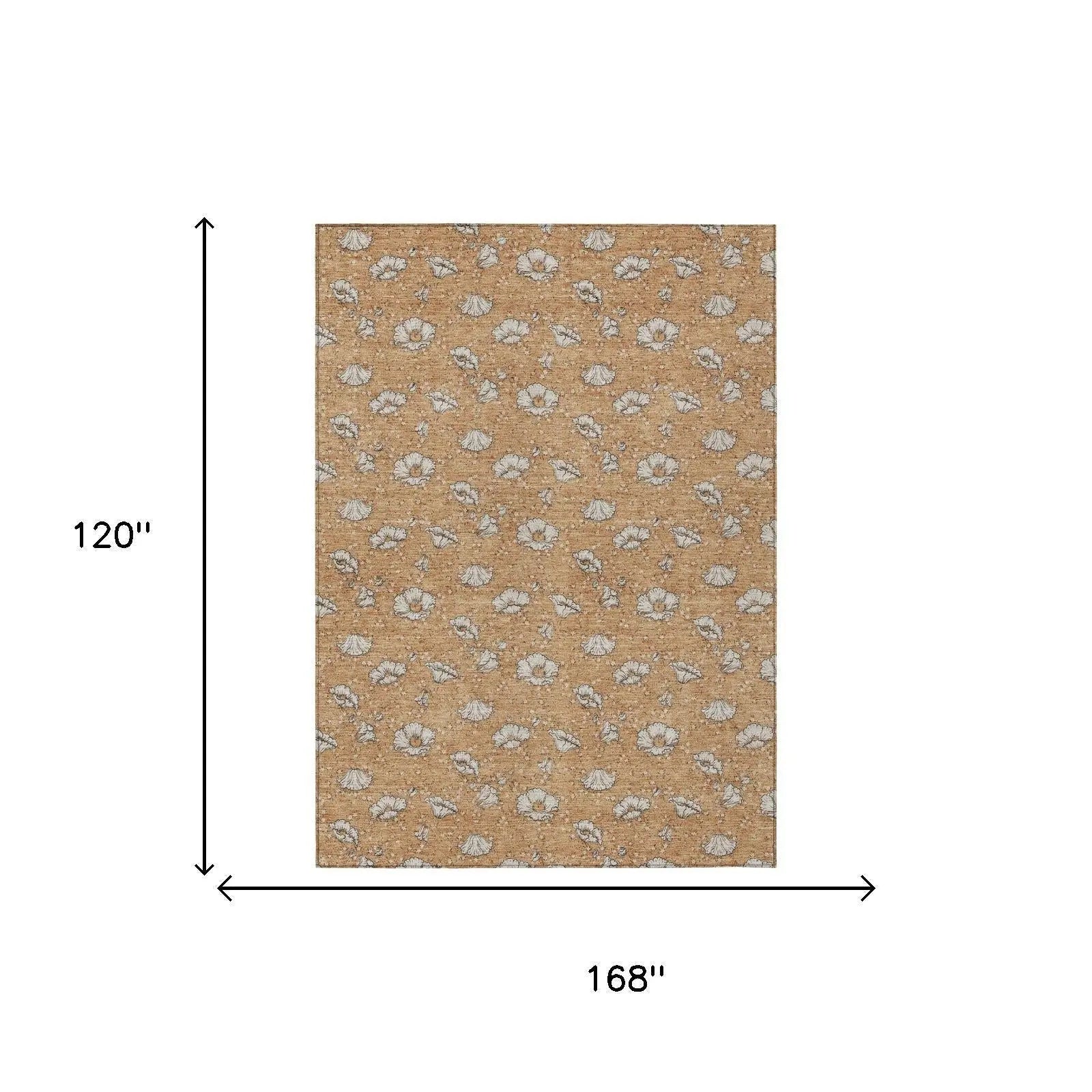 10' X 14' Copper And Orange Floral Washable Indoor Outdoor Area Rug Homeroots Outdoor