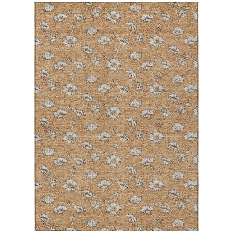 10' X 14' Copper And Orange Floral Washable Indoor Outdoor Area Rug Homeroots Outdoor