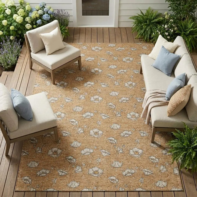 10' X 14' Copper And Orange Floral Washable Indoor Outdoor Area Rug Homeroots Outdoor