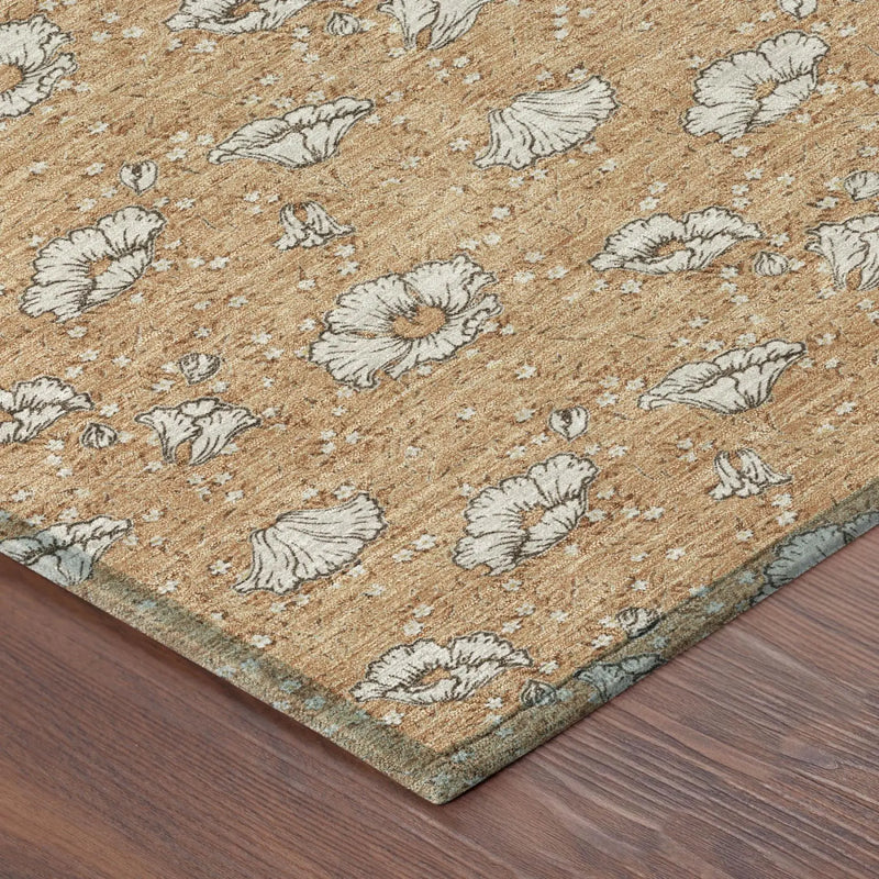 10' X 14' Copper And Orange Floral Washable Indoor Outdoor Area Rug Homeroots Outdoor